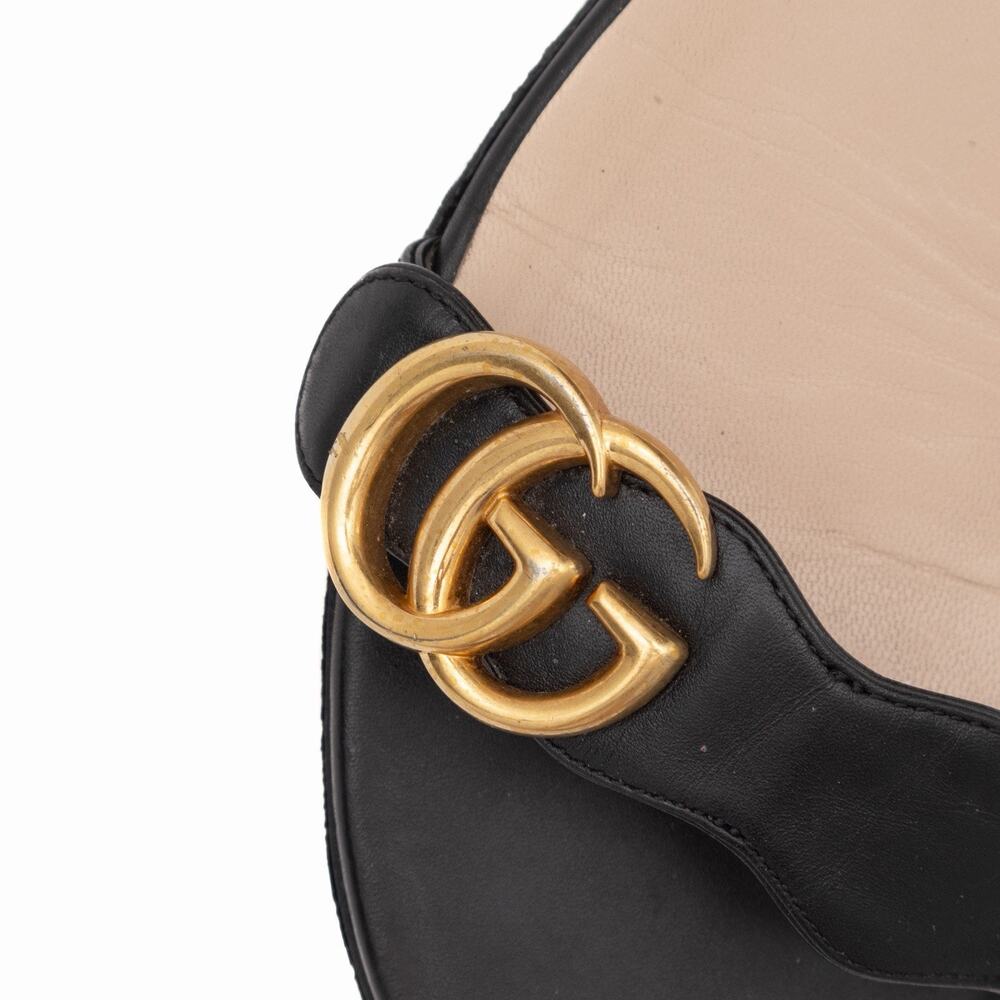 Gucci Black Leather GG Marmont Ankle Strap Flat Sandals Size 35 US 5 - Picture 13 of 16